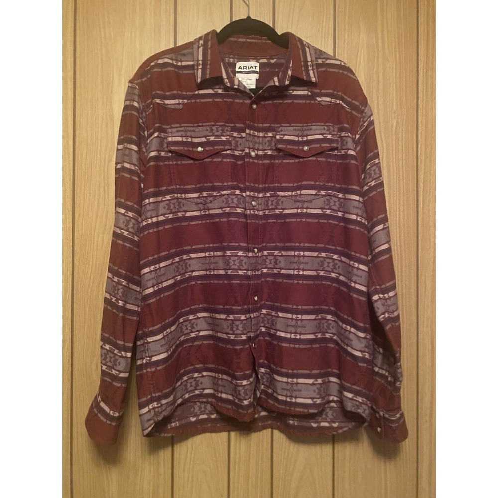 Ariat Hendrie Retro Snap Shirt Men's Large Western Aztec Print Long Sleeve Pearl